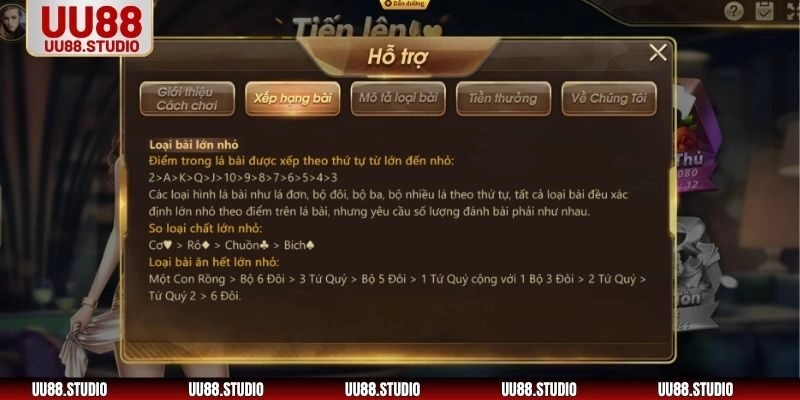 Thứ tự cao thấp của các giá trị bài trong game